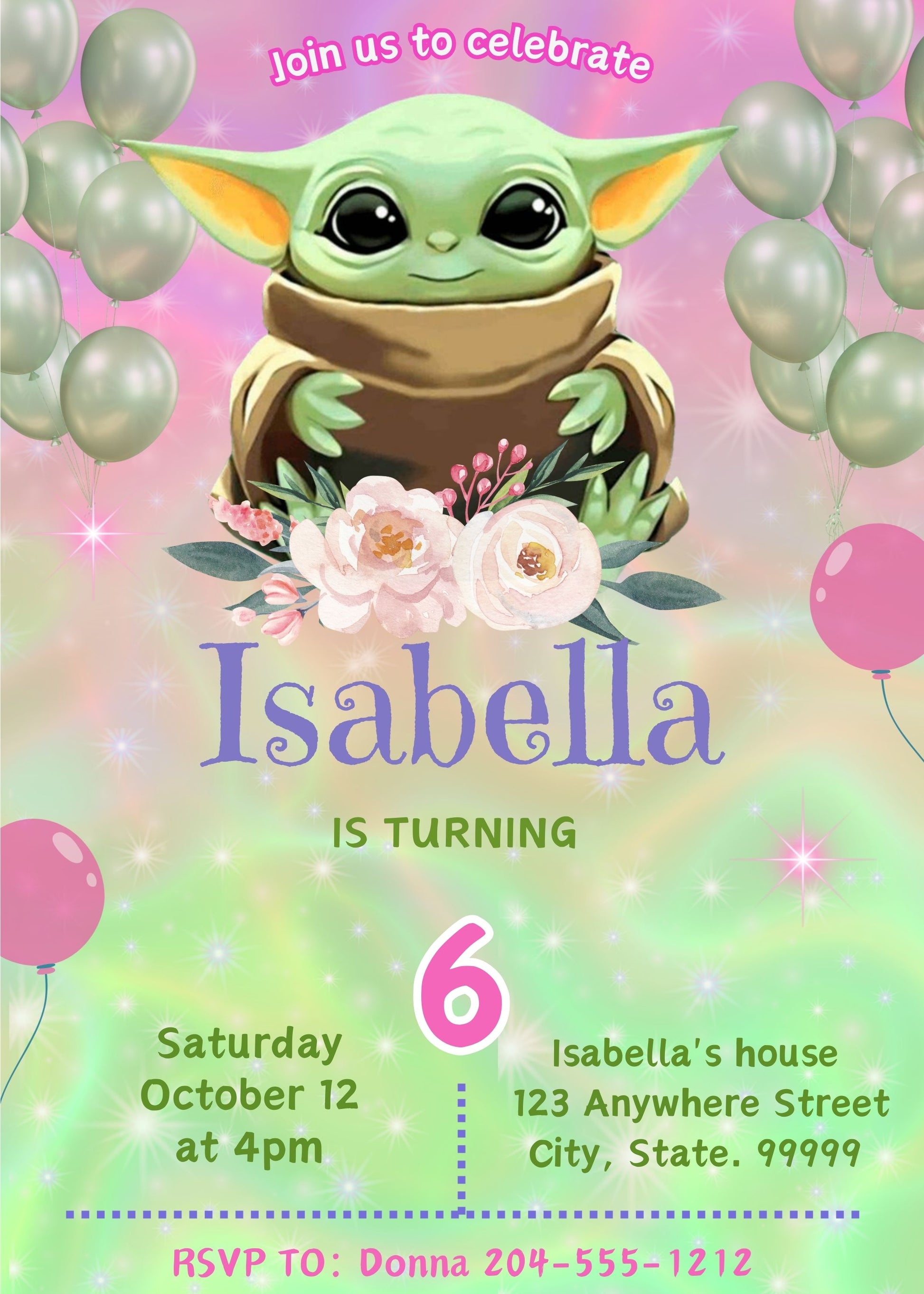 cute baby yoda birthday invitation 