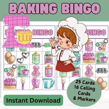 Baking Party Bingo - Cute Baking Party Bingo Printable - Instant Download