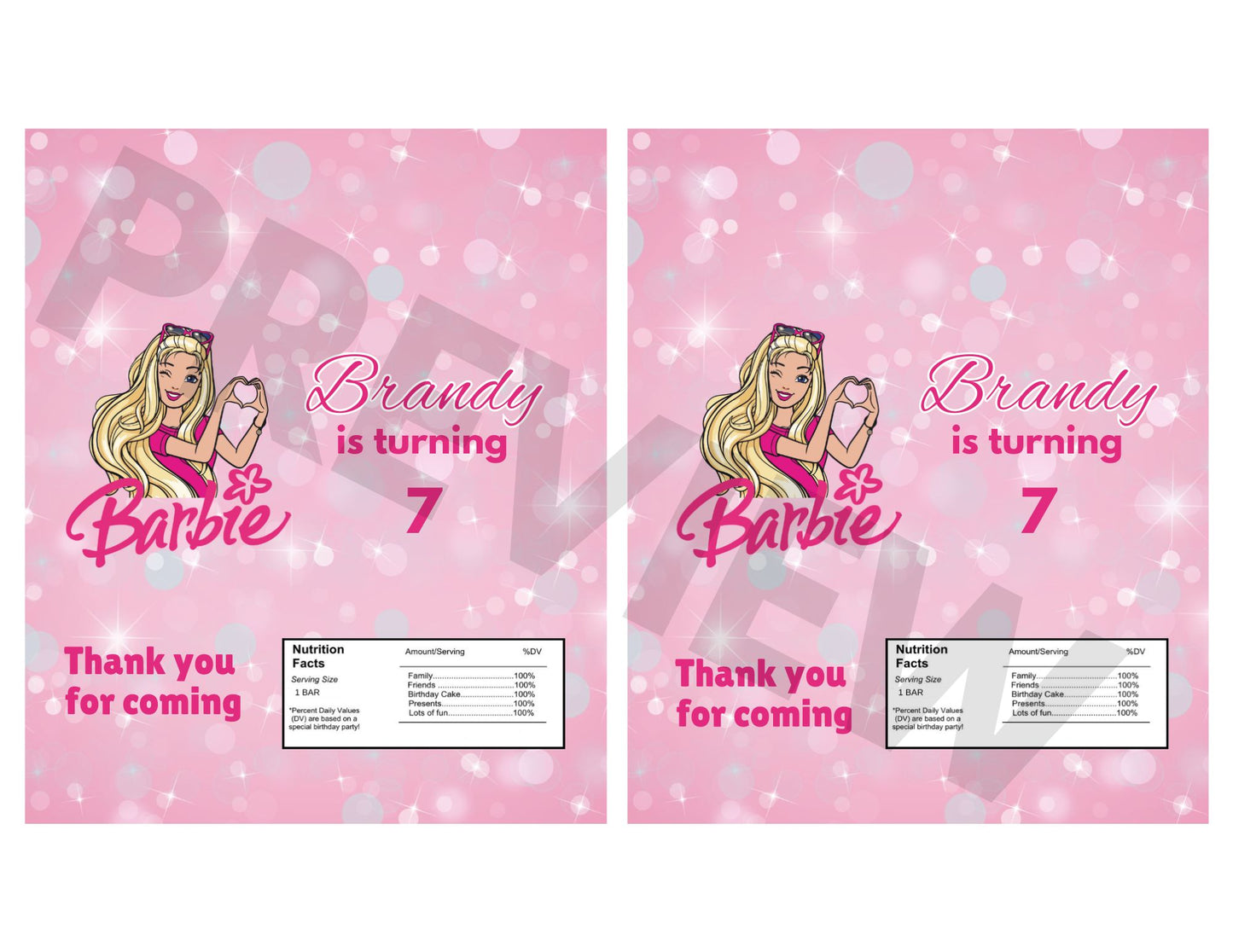 barbie personalized candy bars