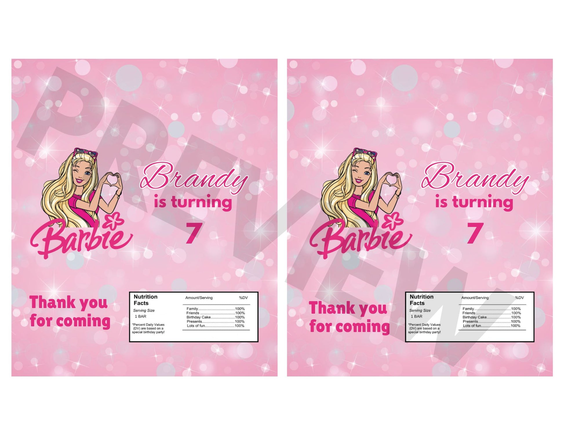 barbie personalized candy bars