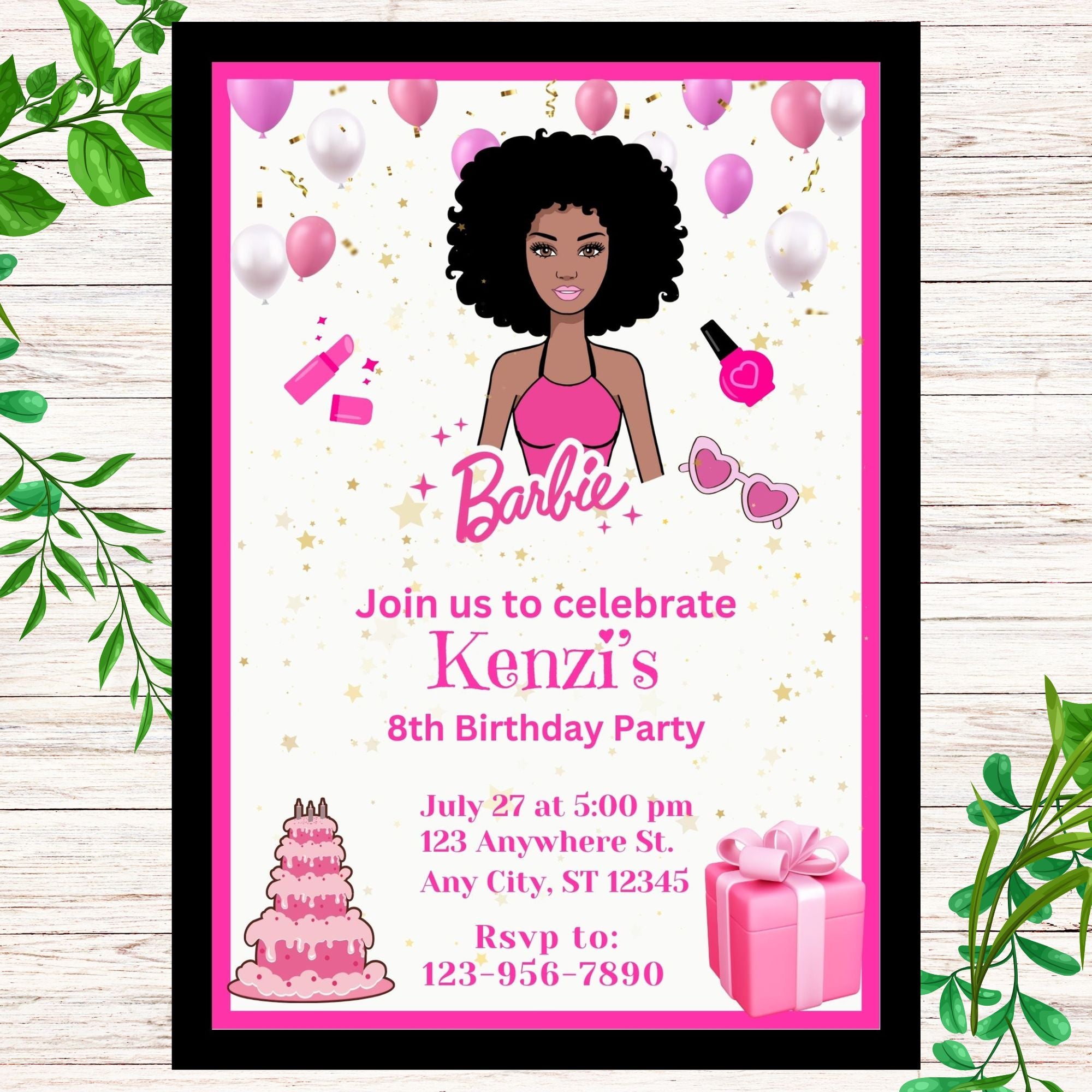 African American Barbie Personalized Birthday Invitation PDF Emailed Girly Girl Tutus