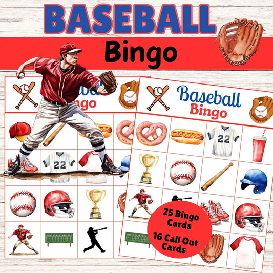 baseball bingo, printable baseball game, kids sports activity, baseball party game, instant download bingo, classroom sports game