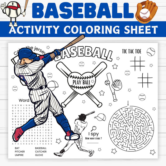 Baseball Coloring Activity Sheet- Baseball Online Games - Printable