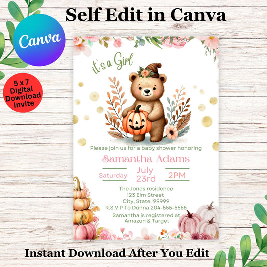 Woodland Fall Pumpkin Baby Shower Invitation Template - Cute Woodland Fall Baby Shower Invite