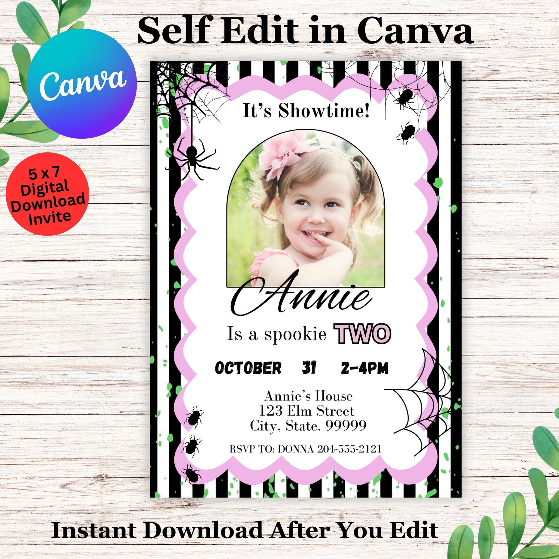 Halloween Spooky Birthday Invitation Template for Girl - Spooky Invitation Editable in Canva