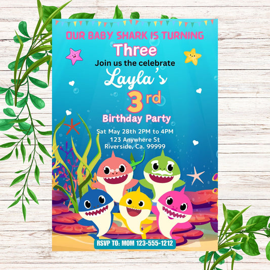 Baby Shark Personalized Birthday Invitation- PDF Emailed to you
