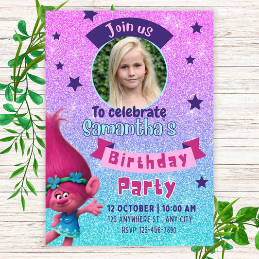 Trolls Birthday Invitations- Poppy Birthday Invitation - Printable
