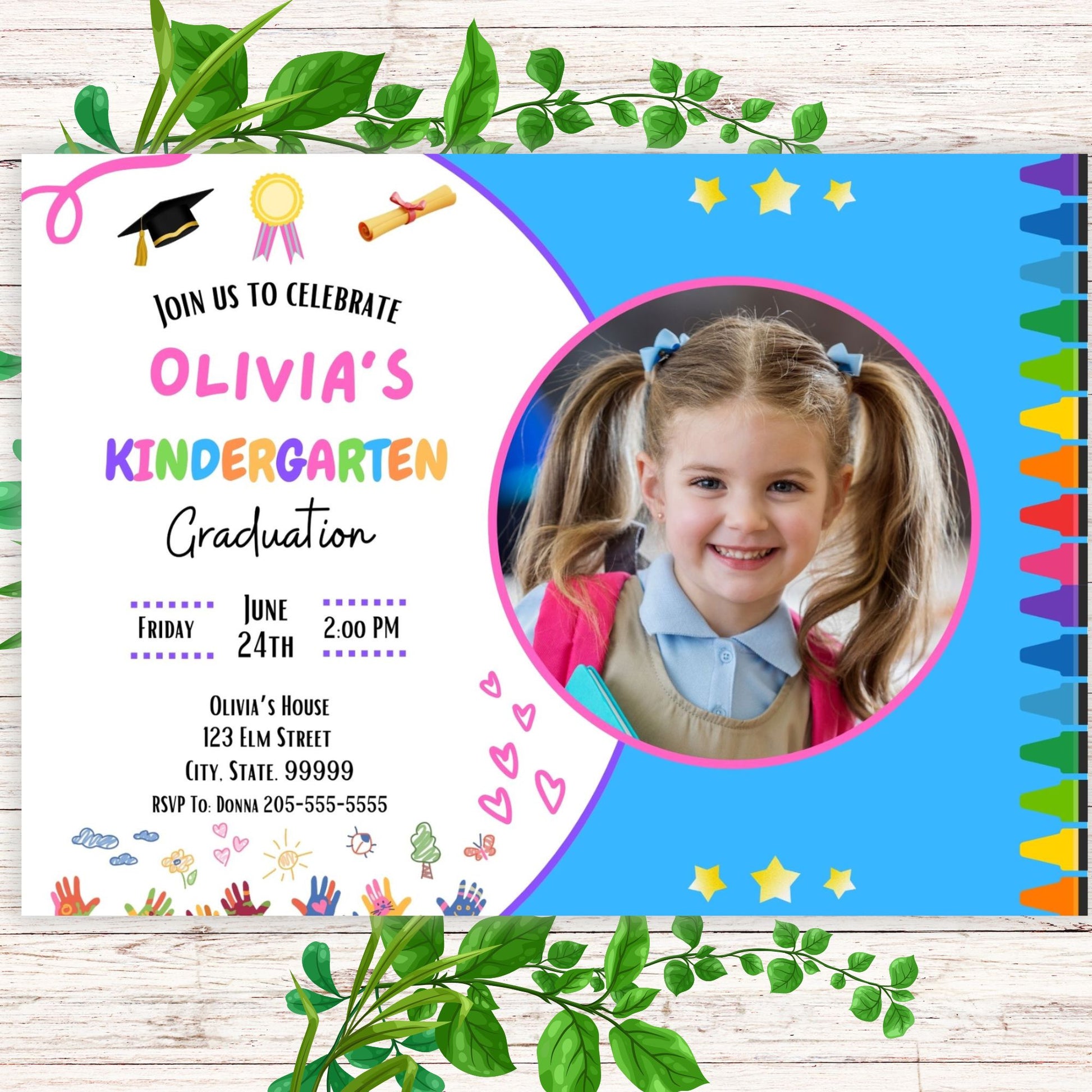 Kids Graduation Invitation- Kindergarten Graduation Invitation - Print – Girly Girl Tutus kids-graduation-invitation-kindergarten-graduation-invitation-print-girly-girl-tutus