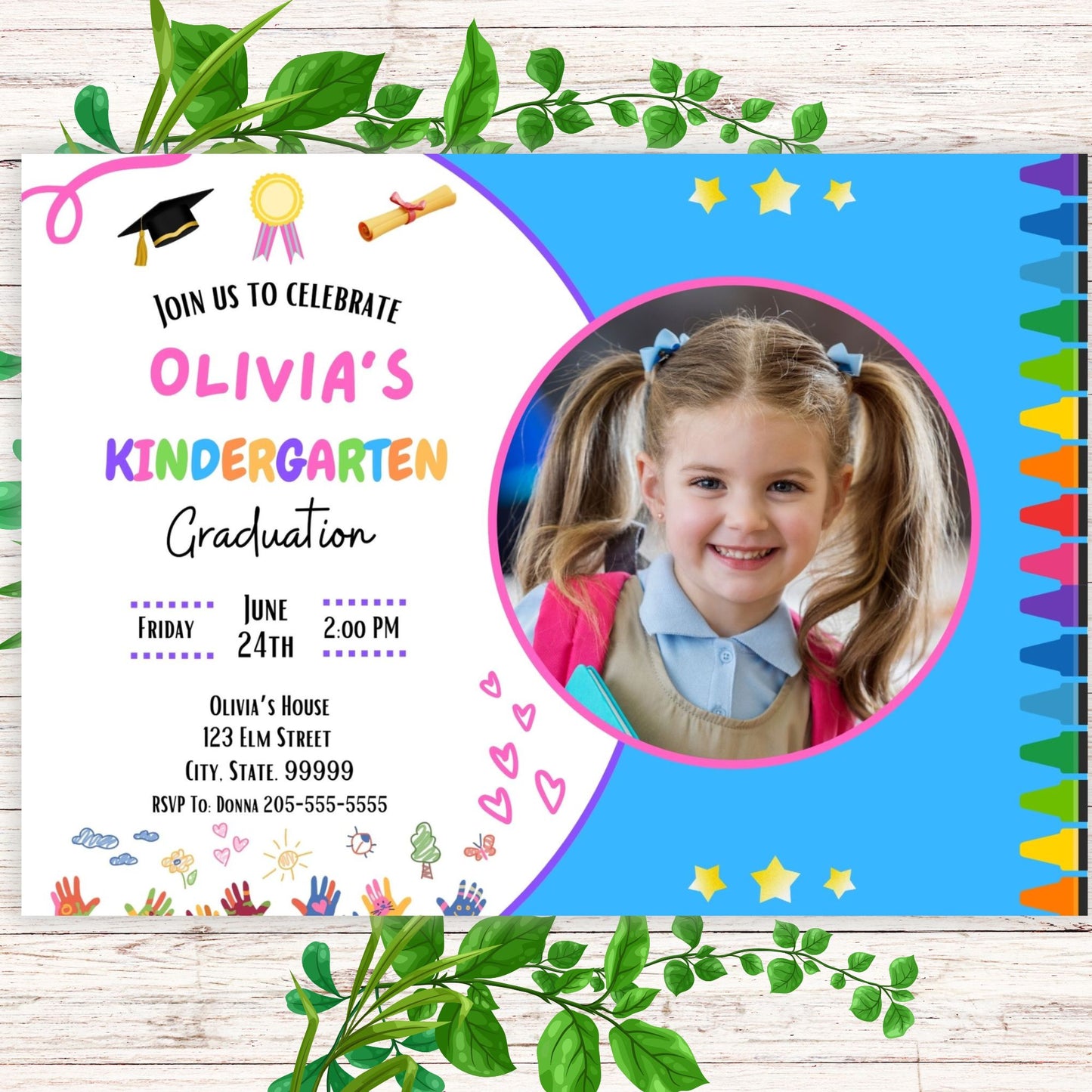 Kids Graduation Invitation- Kindergarten Graduation Invitation - Printable