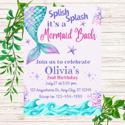 Mermaid Personalized Birthday Invitation- PDF Emailed to you