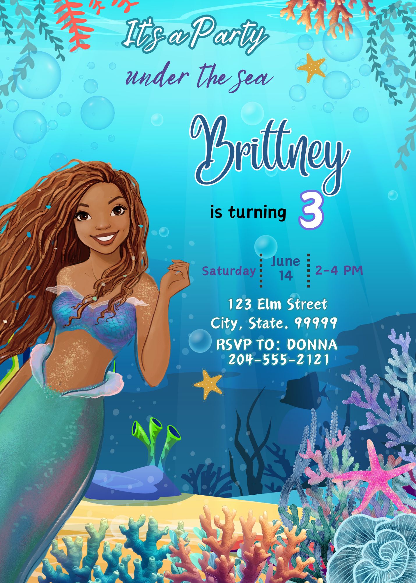 African American Little Mermaid Birthday Invitation – Girly Girl Tutus