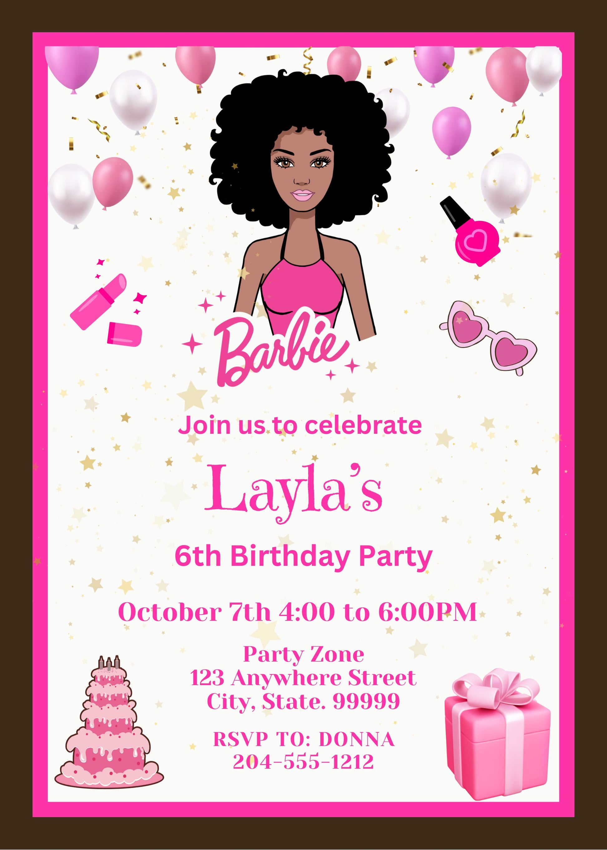 african-american-barbie-personalized-birthday-invitation-template-bla-girly-girl-tutus for Barbie Party Invitations Free Printable African American Barbie Personalized Birthday Invitation Template- Bla – Girly Girl Tutus for Barbie Party Invitations Free Printable