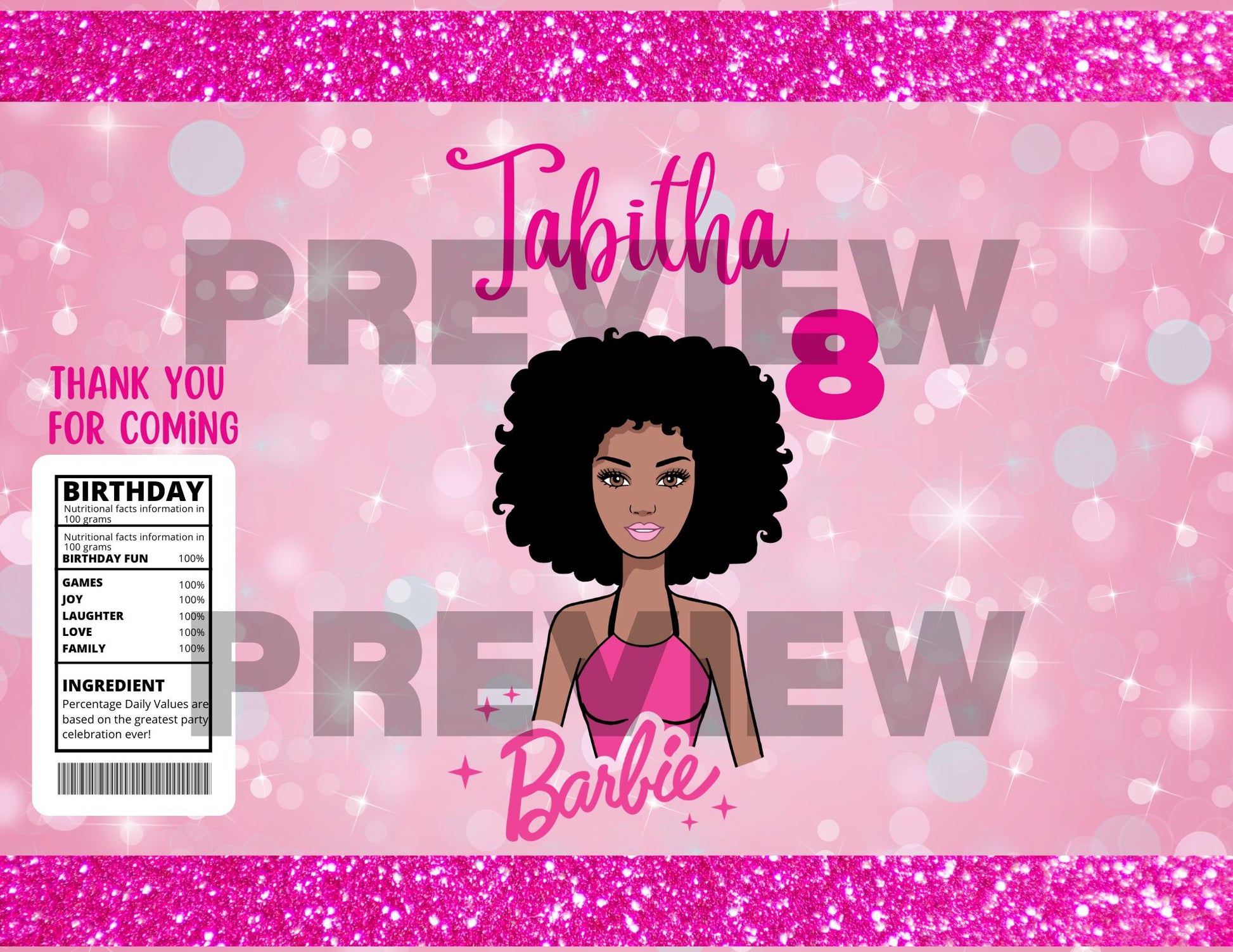 cute pink black barbie chip bag template 