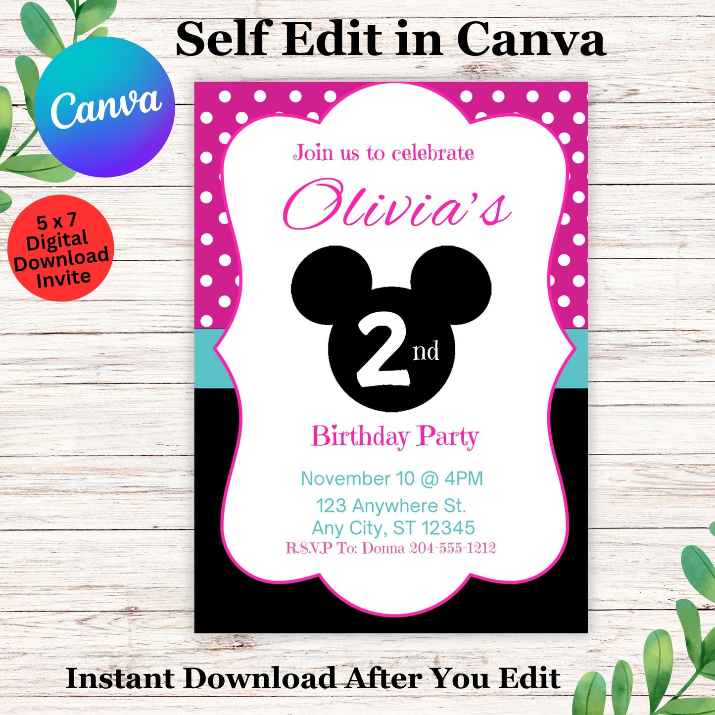 Minnie Mouse birthday invitation template