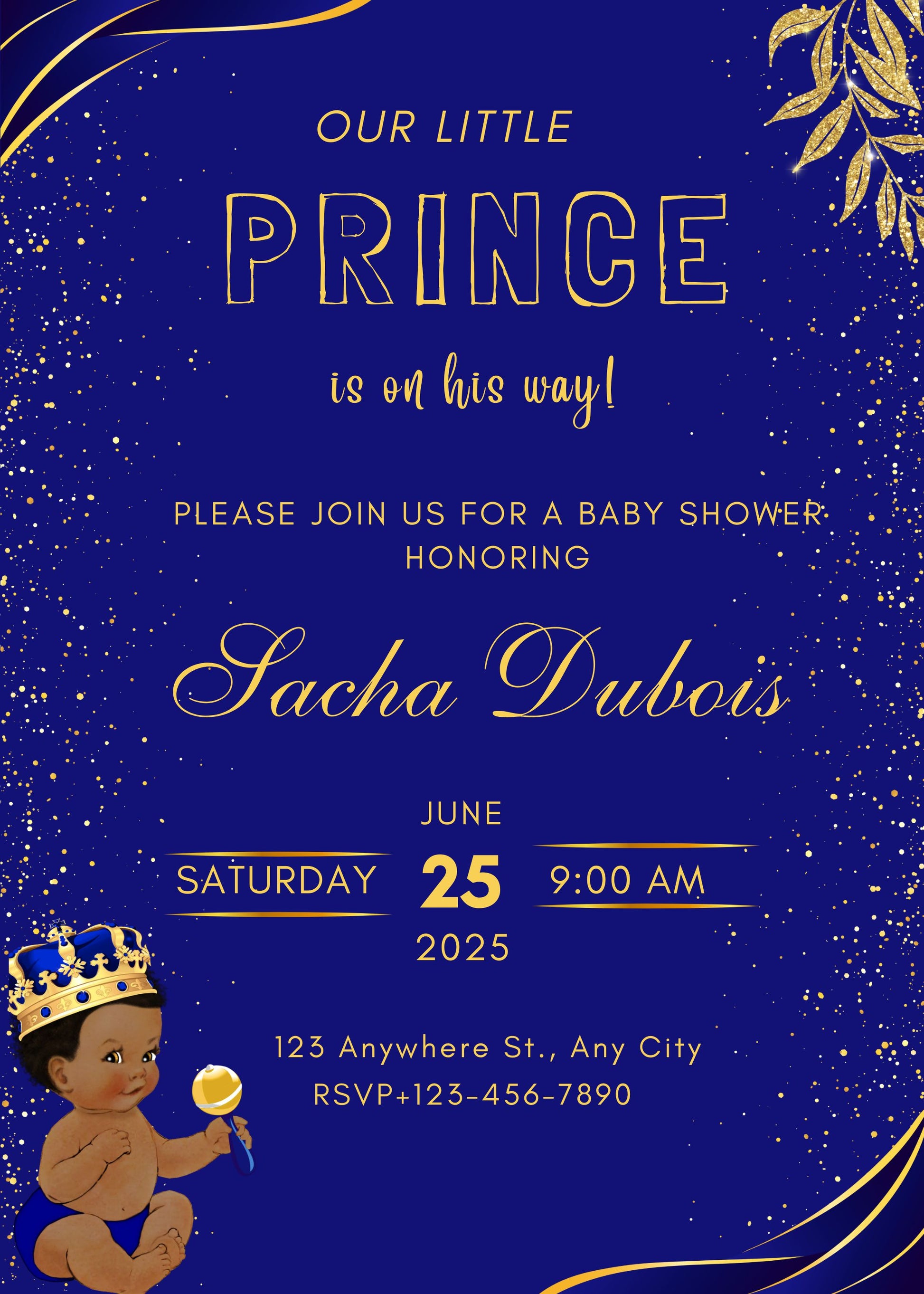 African American prince baby shower invite template 