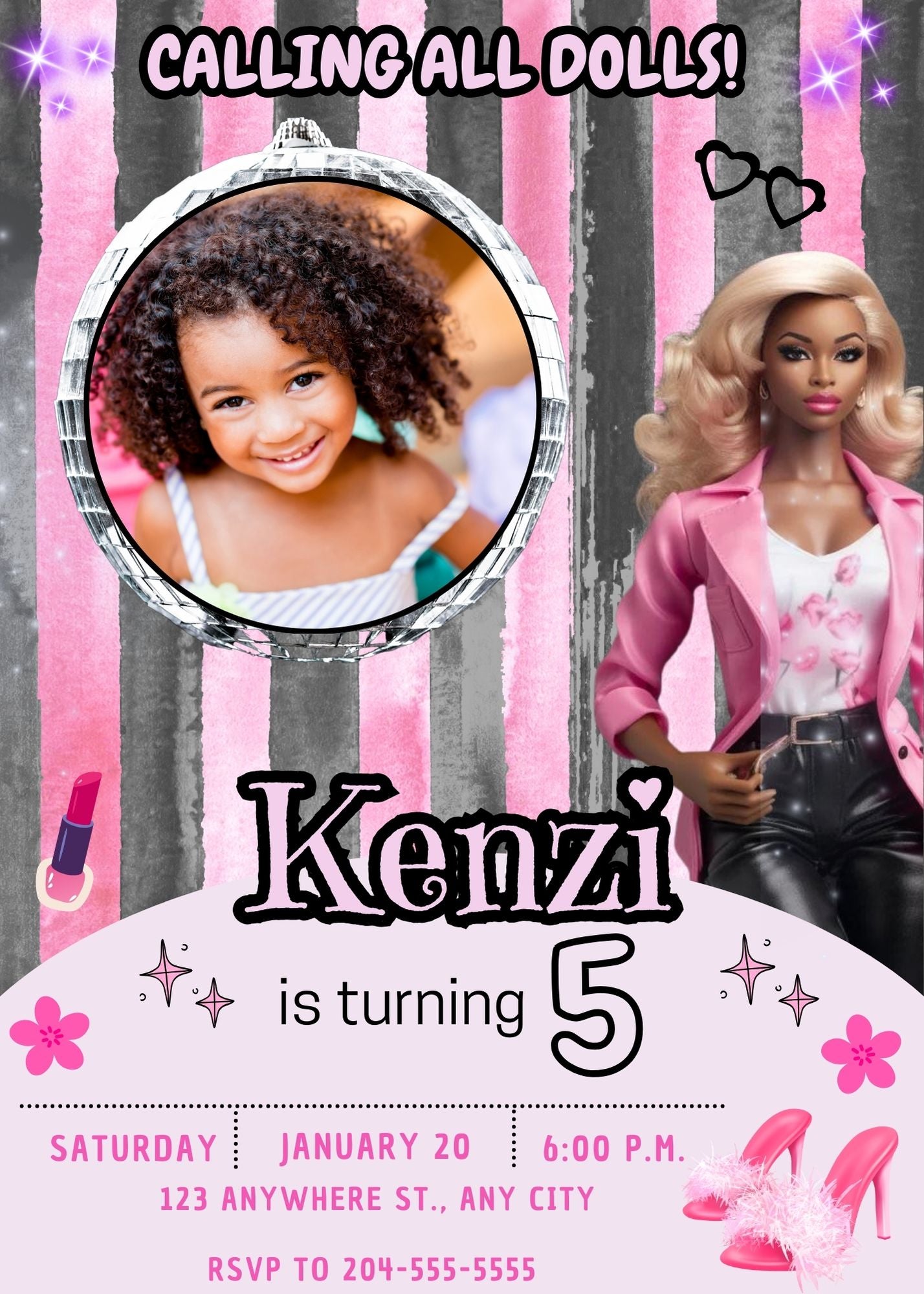 black barbie birthday invitations 