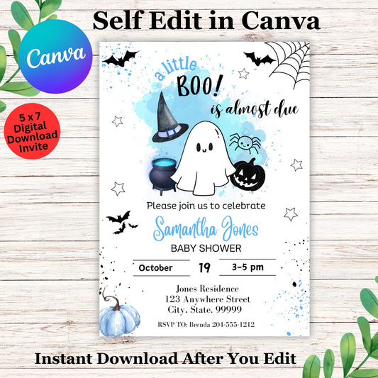 Little Boo Baby Shower Invitations for Boy Template- Editable Little Boo Invite Template