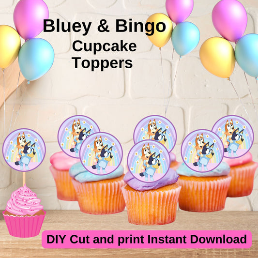 Bluey and Bingo Cupcake Toppers - Printable Bluey & Bingo Cupcake Toppers 