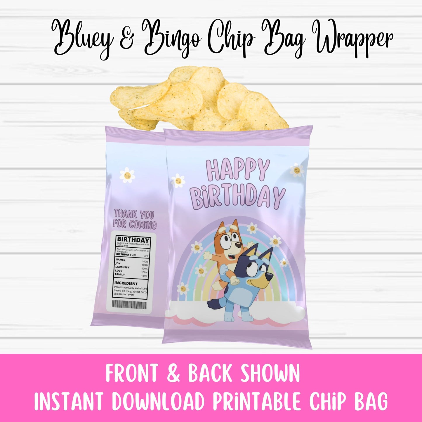 Bluey and Bingo Chip Bag for Girl - Printable Bluey Chip Bag - Instant Download