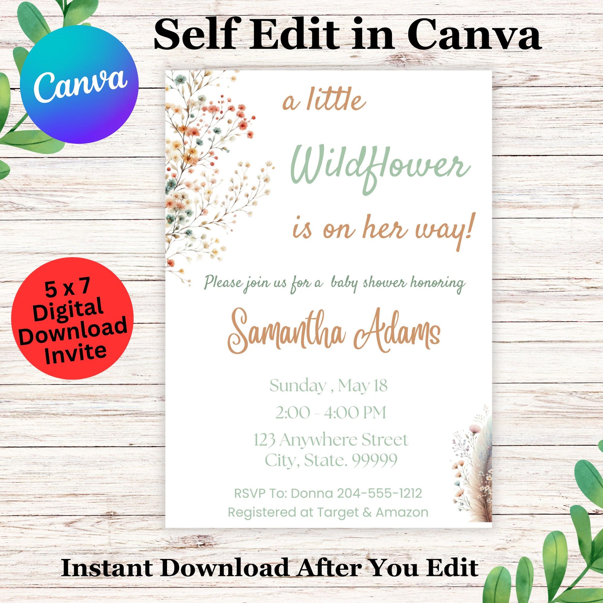 Boho Wildflower Baby Shower Invitation Template - Wildflower Printable Baby Shower Invitation 