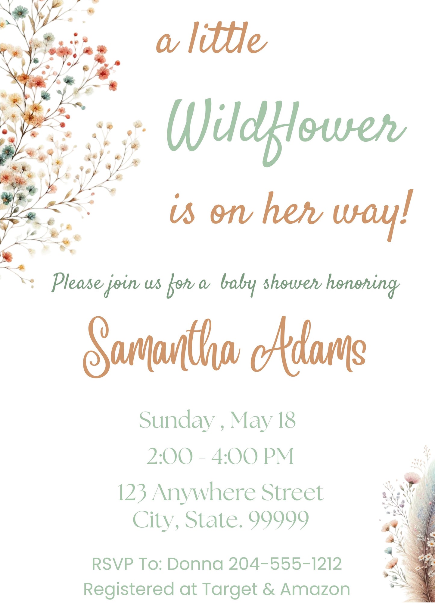 wildflower baby shower invitation template 