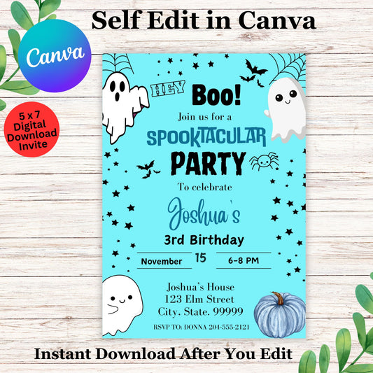 Boys Spooky Halloween Theme Birthday Invite Template - Halloween Birthday Invitation Template 