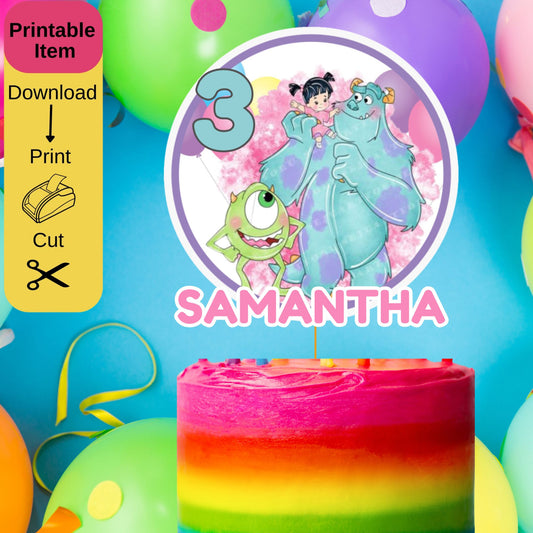 Boo Monsters Ink Cake Topper Template - Monsters Ink Birthday Cake Topper Editable in Canva  