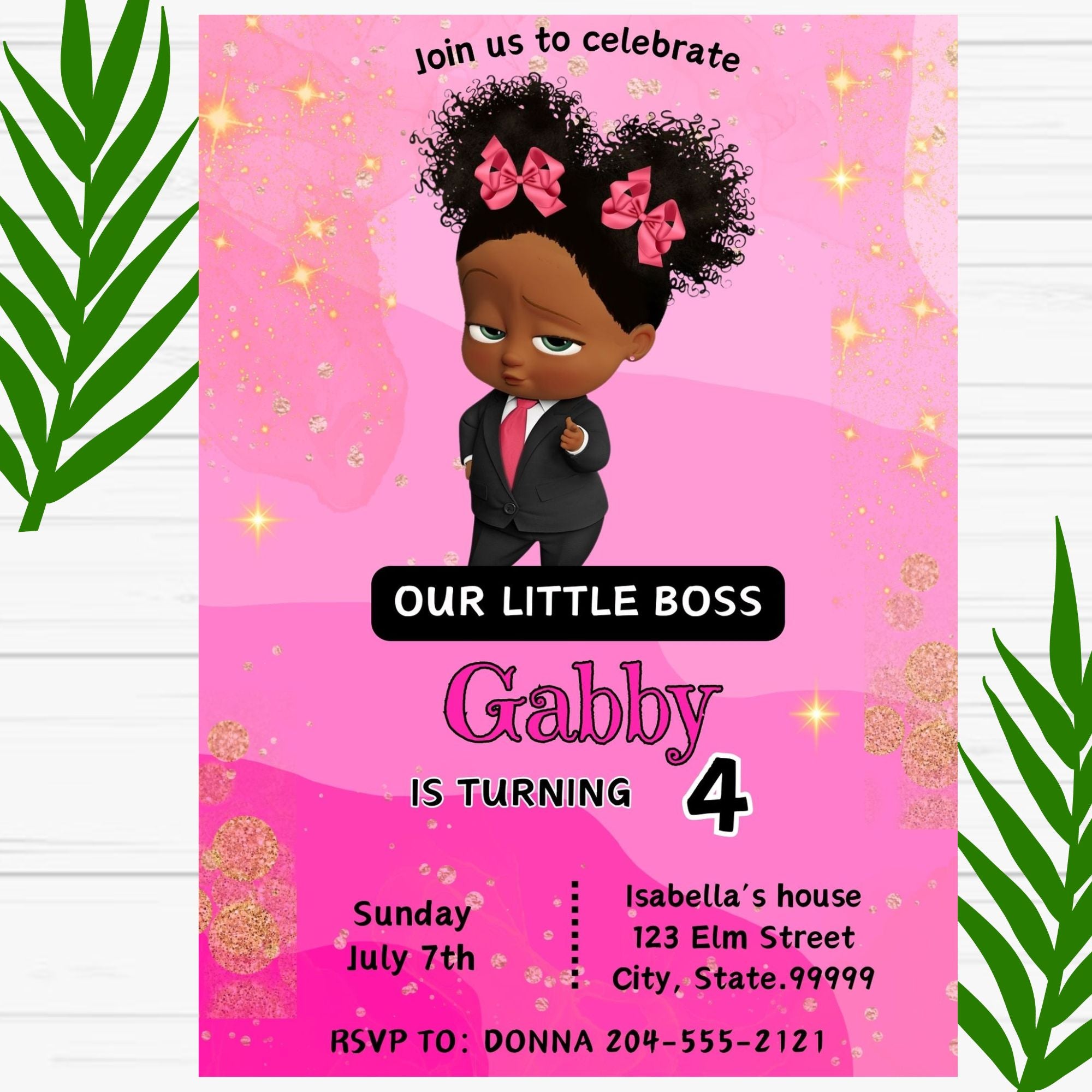 Black Boss Baby Birthday Invitation - Boss Baby Girl Invite – Girly ...