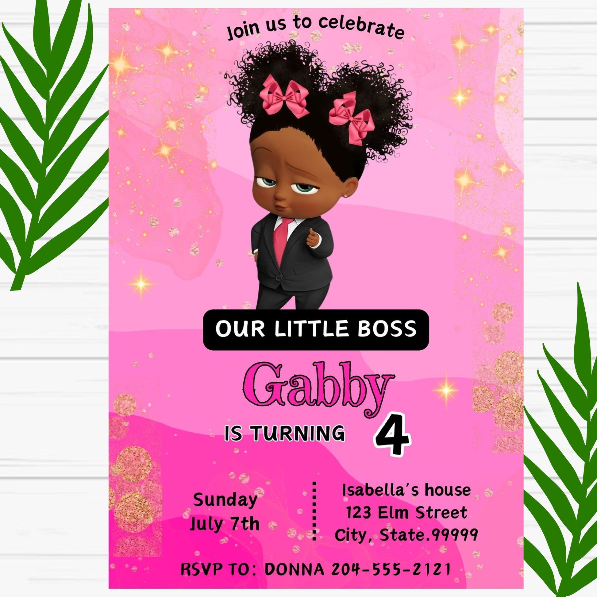 Black Boss Baby Birthday Invitation - Boss Baby Girl Invite