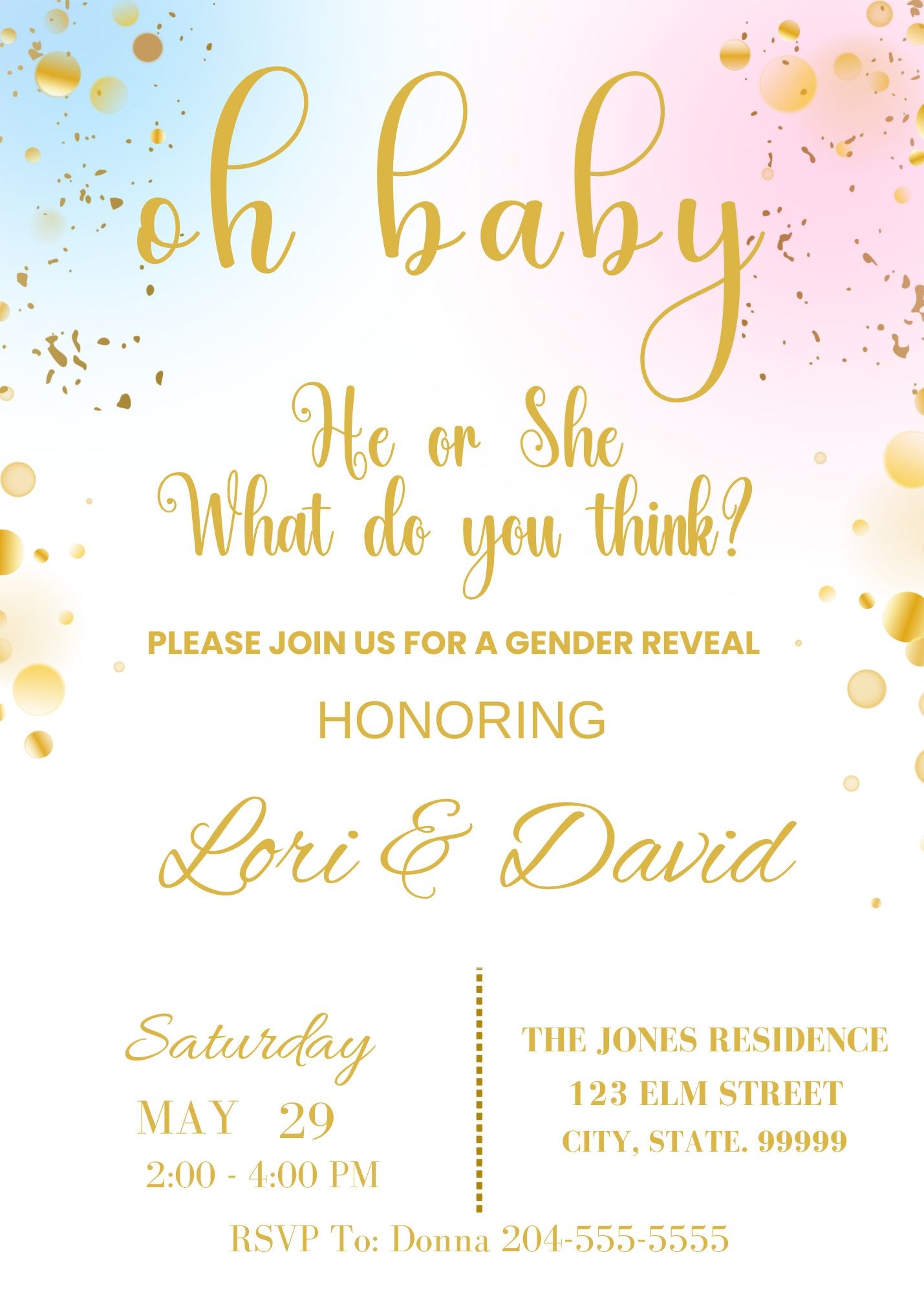 oh baby gender reveal birthday theme invite 