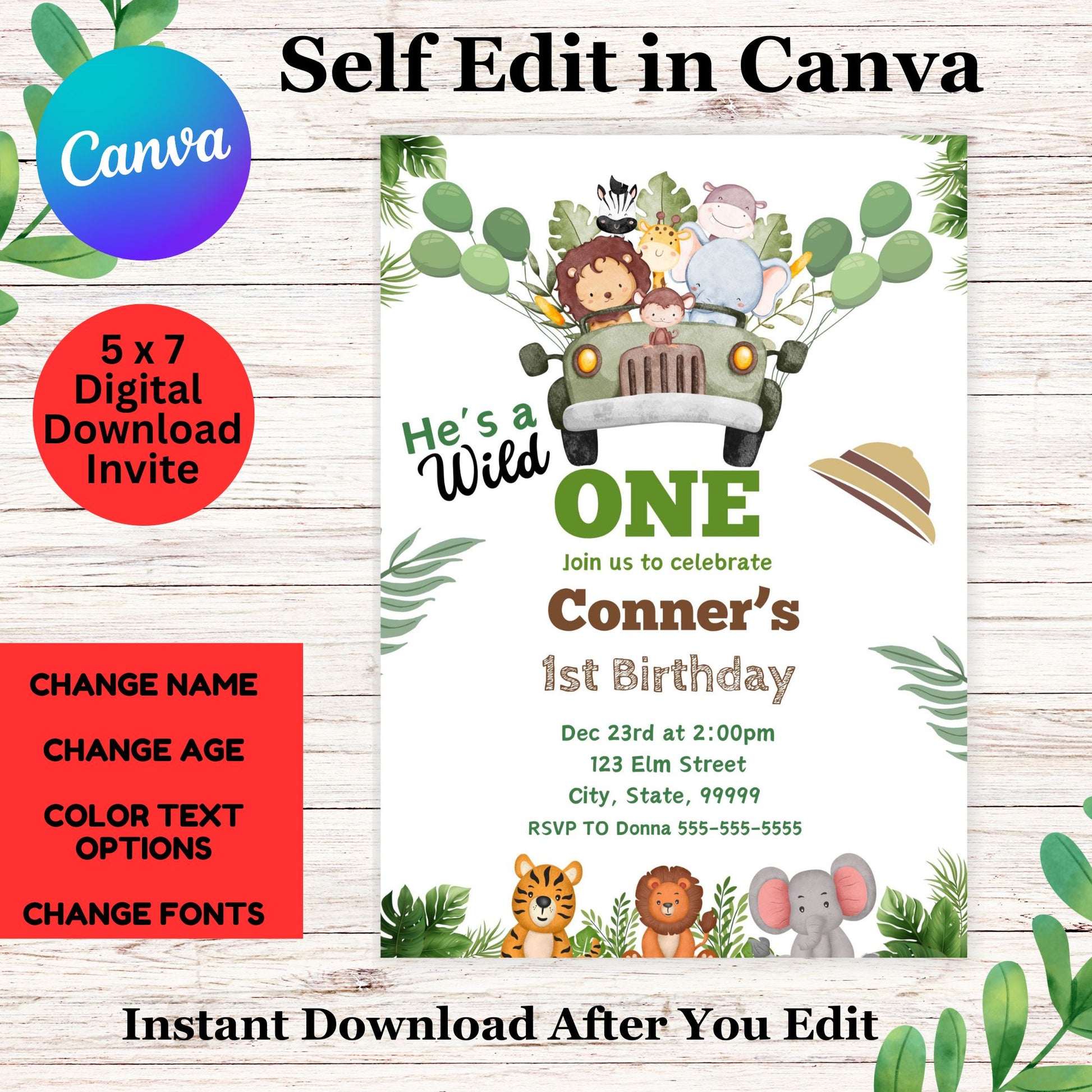 Wild One Birthday Invitation for Boy- Safari Birthday Invitations Template online