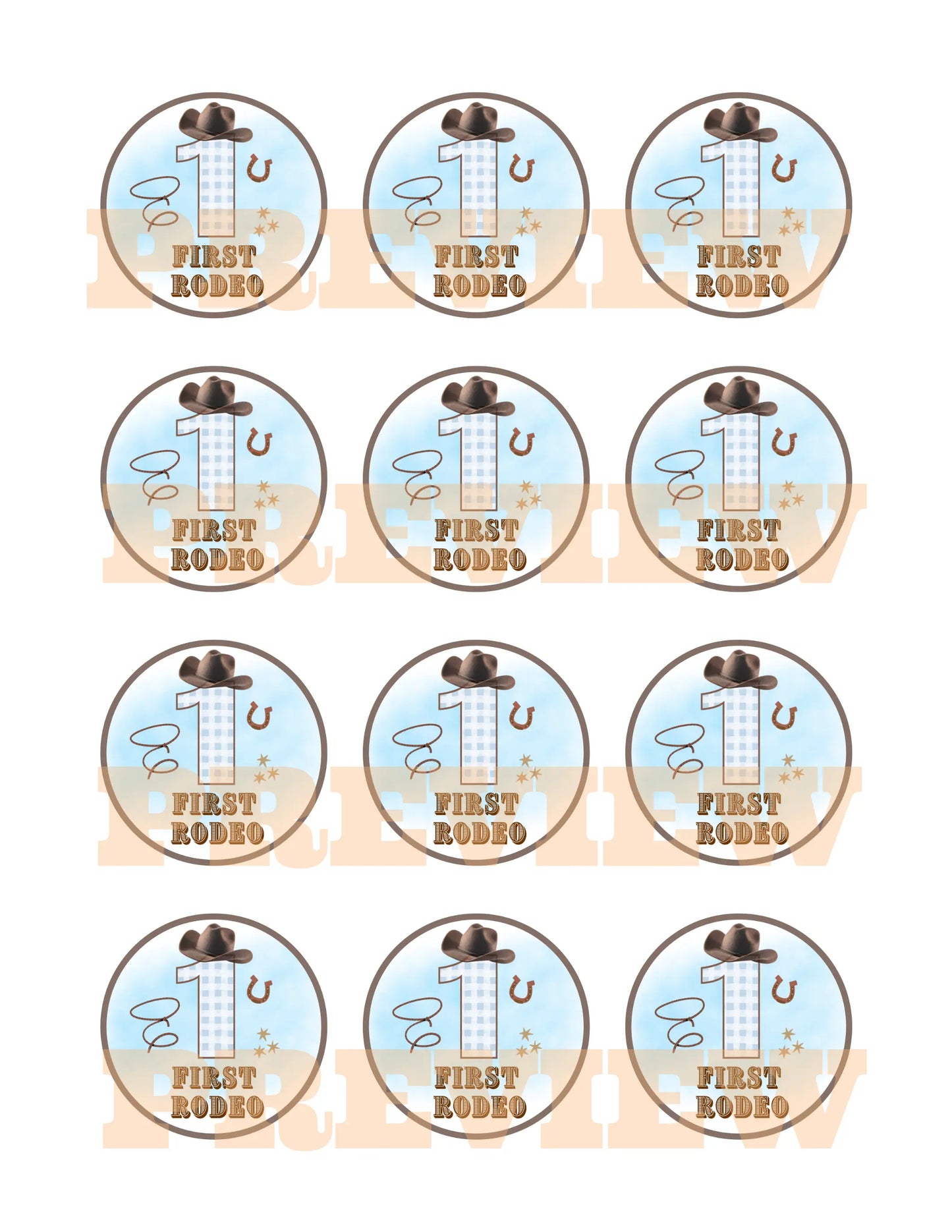 boys first rodeo cupcake toppers pastel blue 