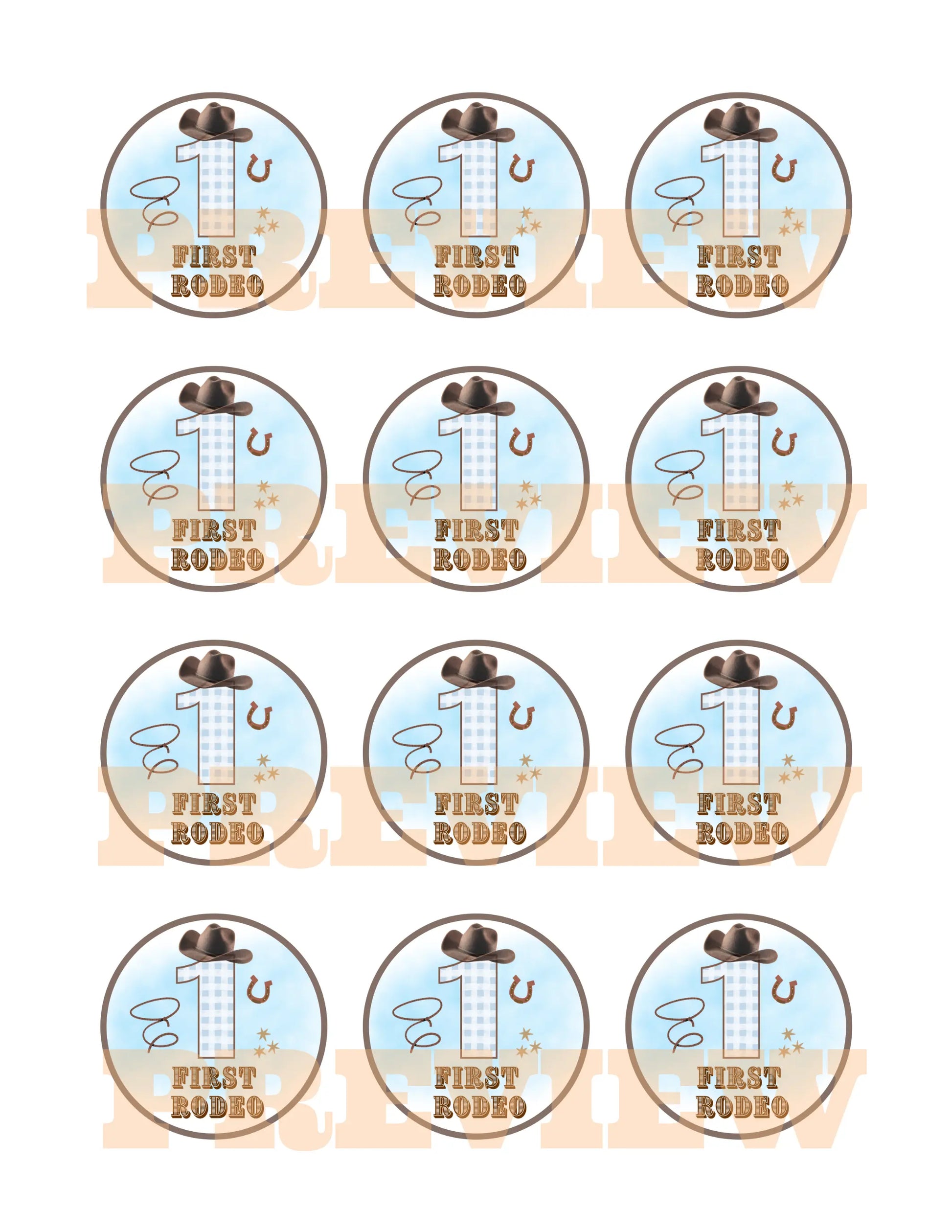 boys first rodeo cupcake toppers pastel blue 