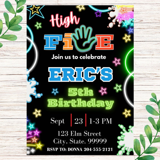 High 5 Birthday Invitation for Boy- Printable High Five Kids Birthday Invite   