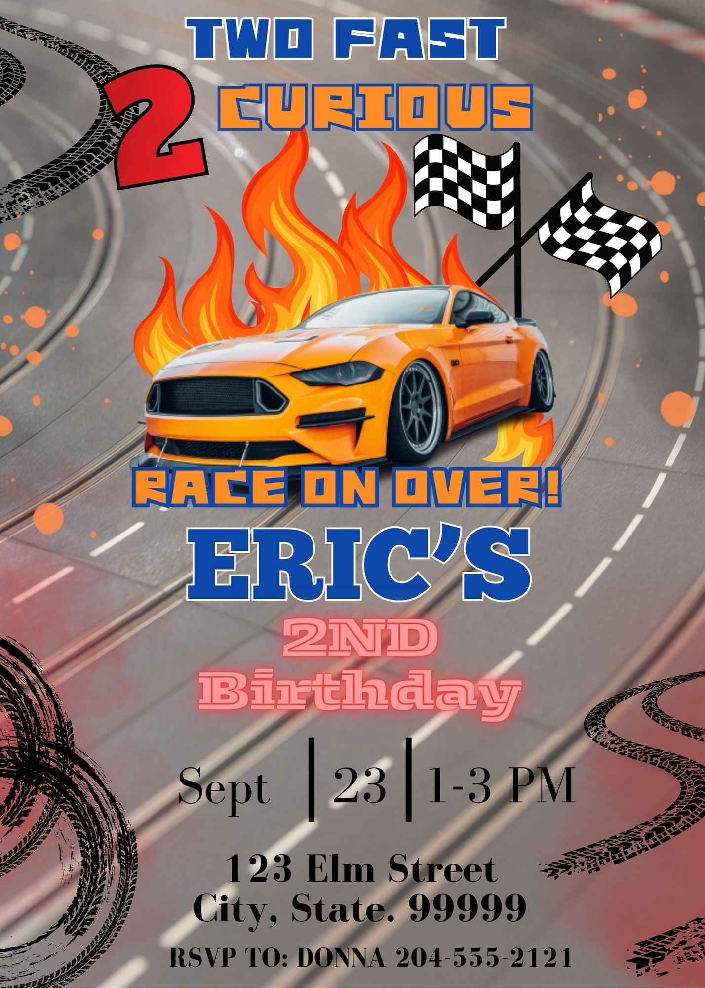 Two Fast Birthday Invitation, Two Fast 2 Curious Race Car Invite, 2nd Birthday Invitation