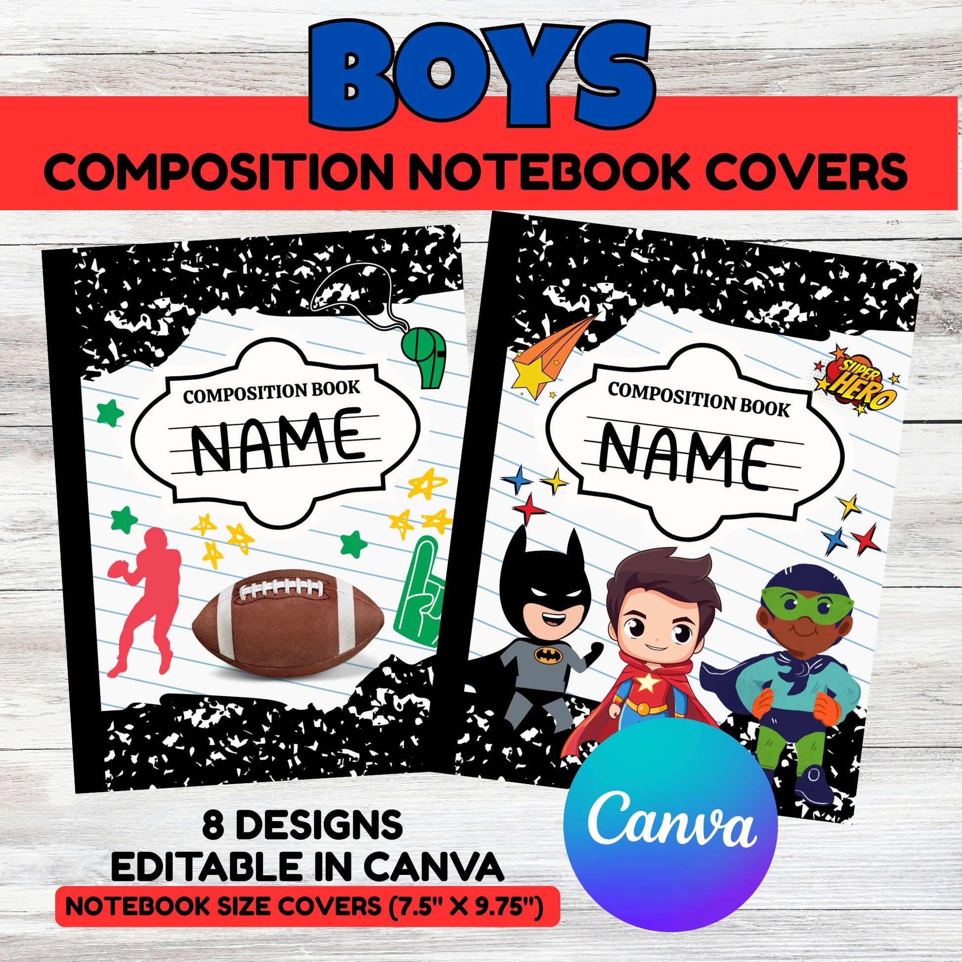 Boys Composition Notebook Covers - Elementary Kids Composition Notebook Template