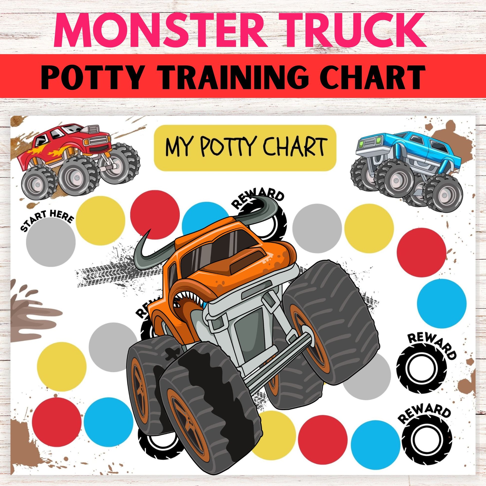 Monster Truck Potty Training Chart - Printable Boy Potty Training - Instant Download 