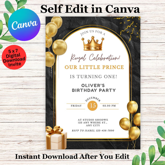 Our Little Prince Birthday Invitation Template- Editable Little Prince Birthday Invite in Canva