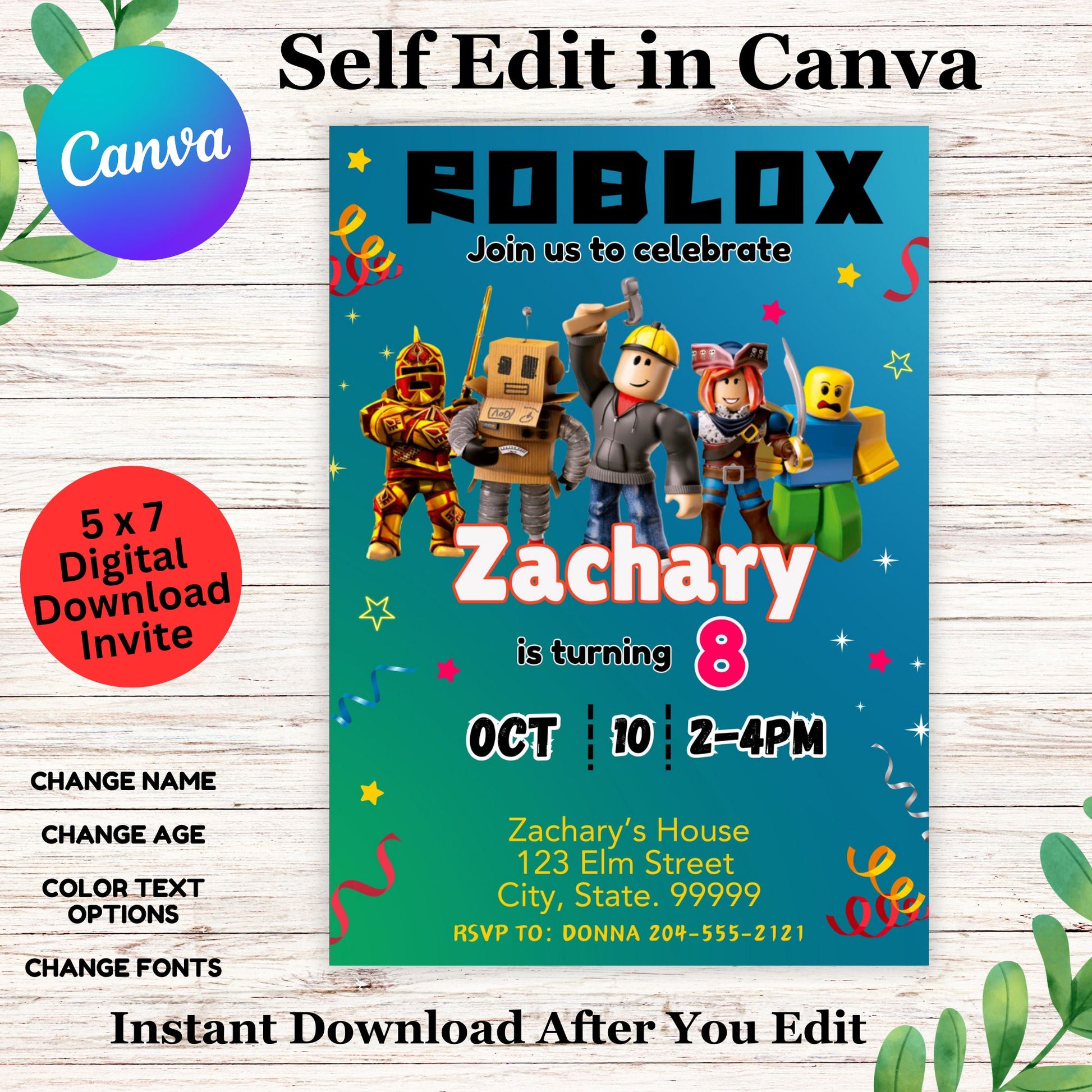 Roblox Birthday Invitation Template  - Editable Boys Roblox Birthday Invitation