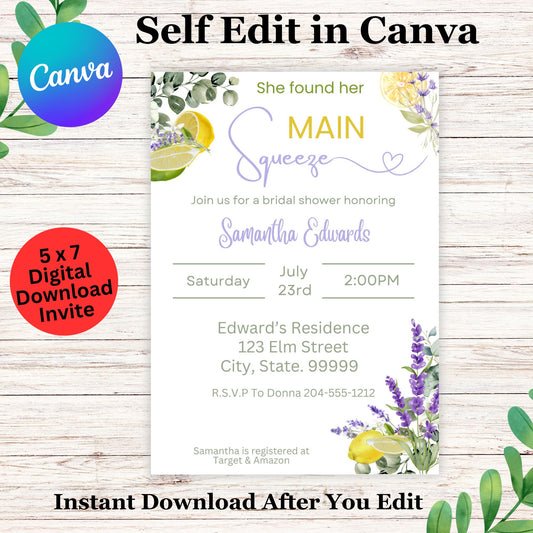 Cute She found her Main Squeeze Bridal Shower Invitation Template - Printable Bridal Shower Invite 