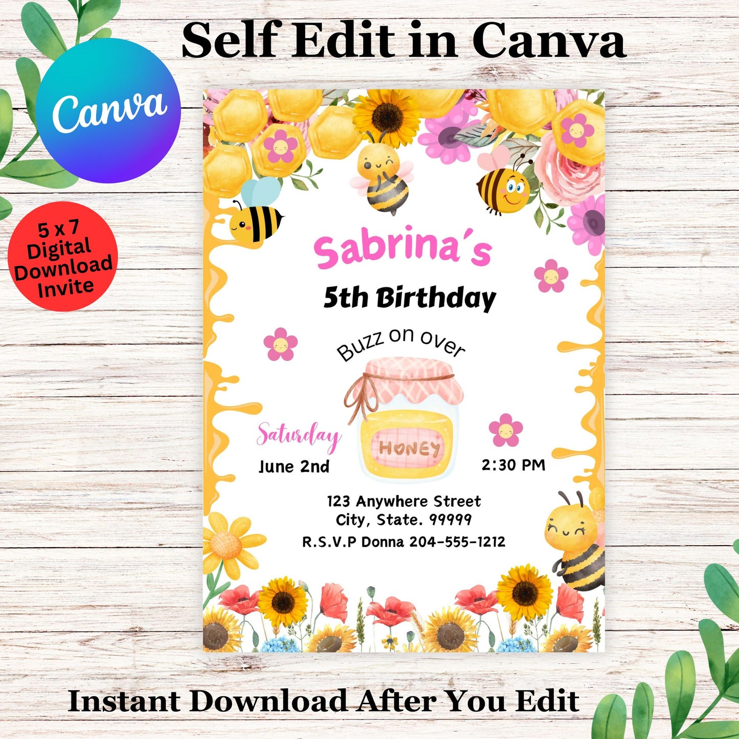 Bumble Bee Birthday Invitation Template - Cute Bee Birthday Invite Template Editable 