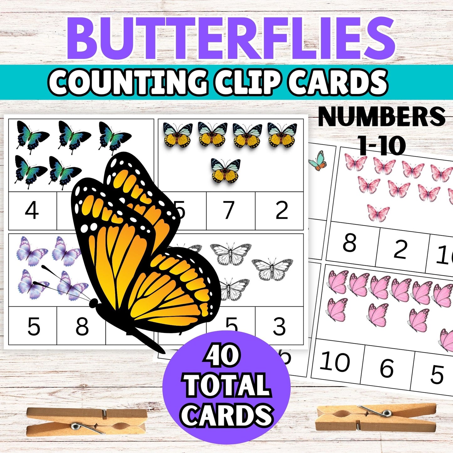 Butterfly Toddler Math Counting clip Cards - Printable Butterfly Clip Cards Toddler 