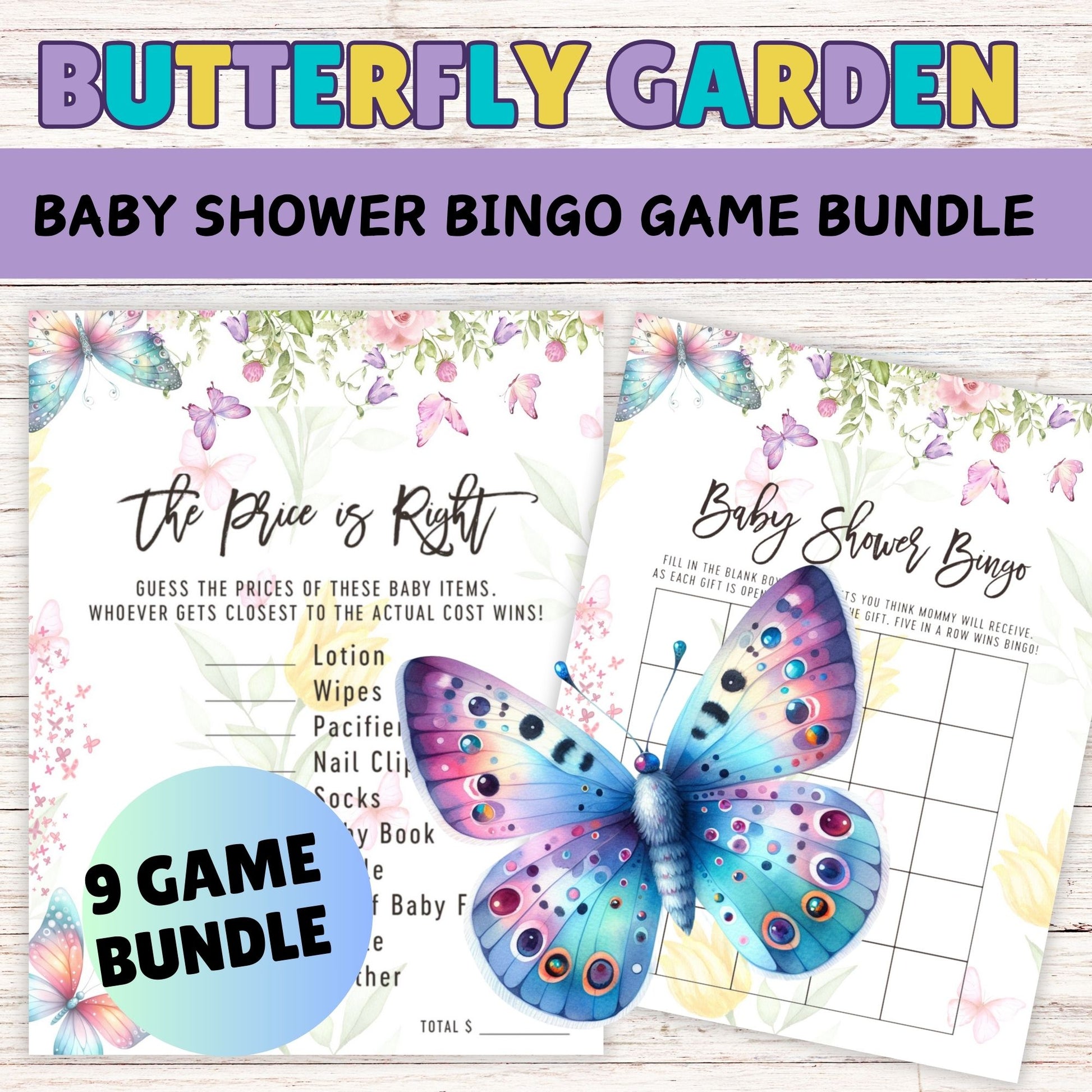 Butterfly Garden Baby Shower Game Bundle- Printable Butterfly Baby Shower Bingo Games