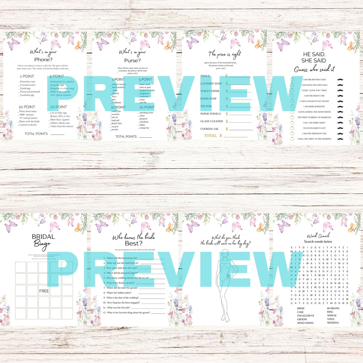 butterfly theme bridal shower games