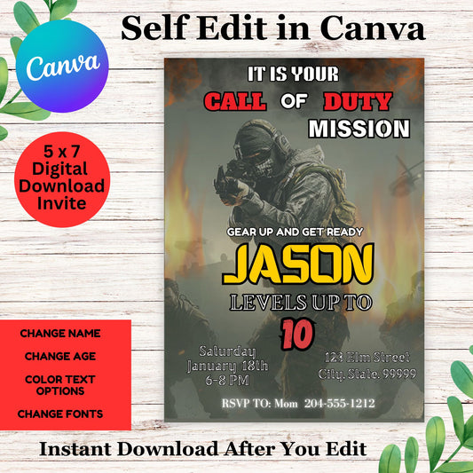 Call of Duty Birthday Invitation - Printable Call of Duty Invite Template Canva