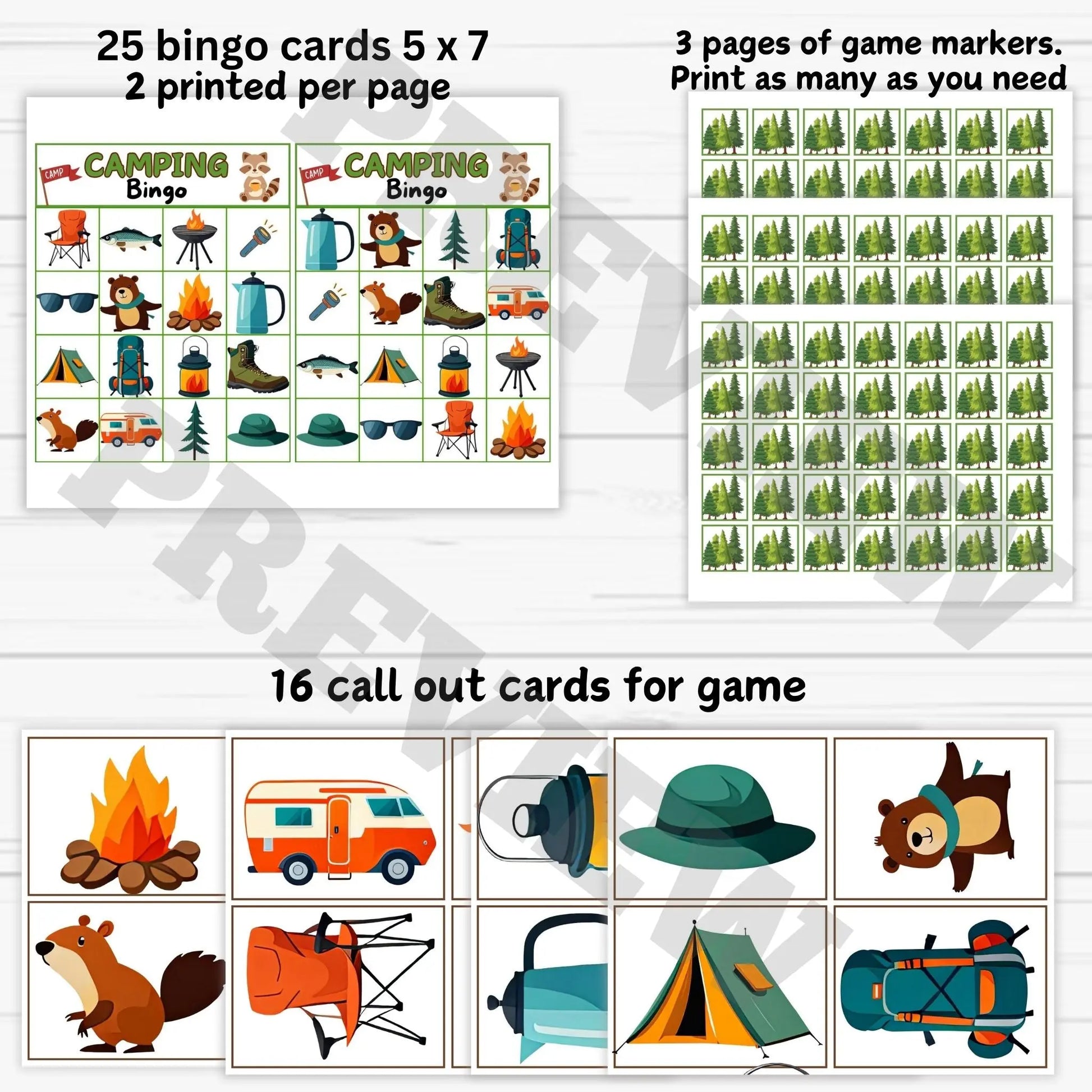 Summer Camp Activities, Camping Printable Game, Classroom Camping Theme, Family Camping Fun, Camping Adventure Game, 25 Camping Bingo Cards. 