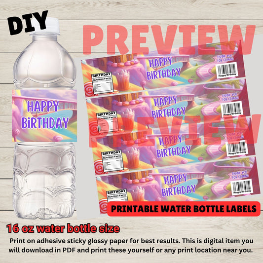 Candyland Water Bottle Labels - Candyland Pintable Water Bottle Wrappers