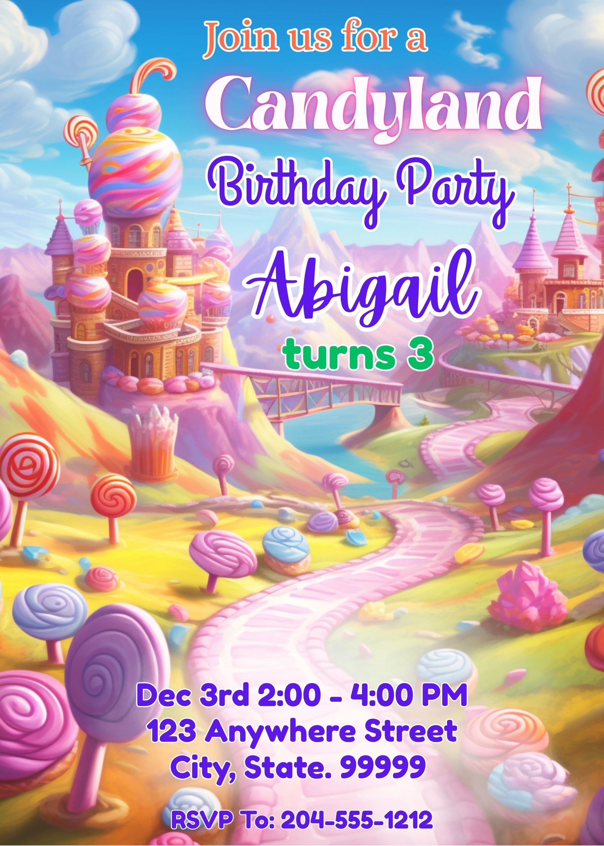 cute girls candyland birthday invitation template 
