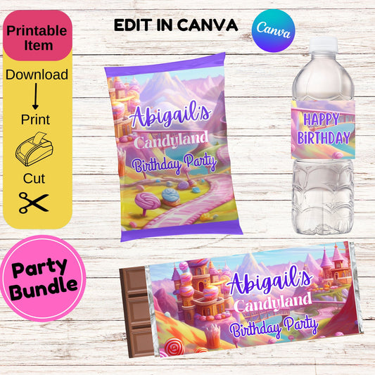 Candyland Birthday Party Bundle- Candyland Party Favor Wrappers Editable 