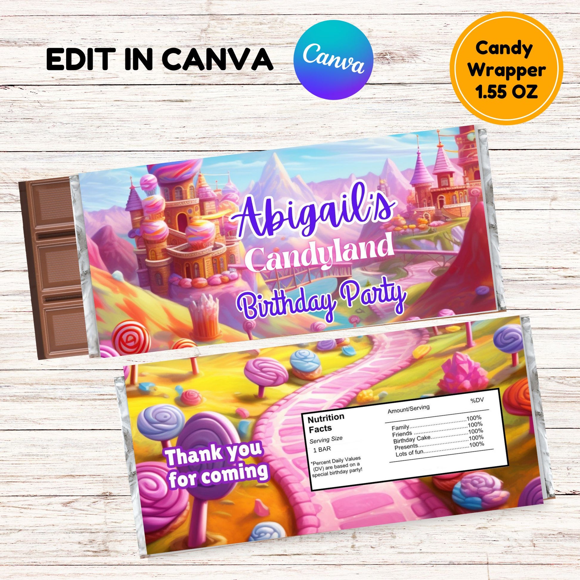 Candyland Candy Bar Wrapper Template - Editable Candyland Candy Bar Wrapper in Canva